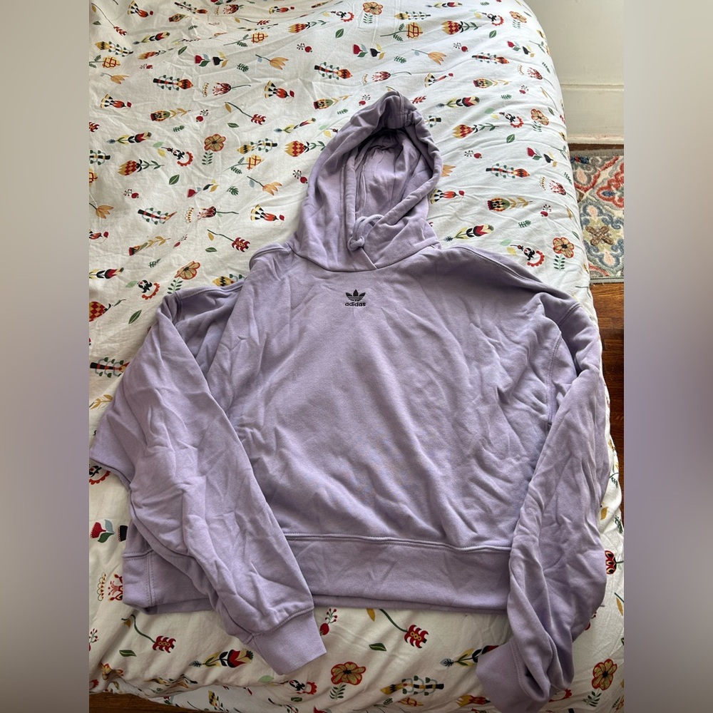 Adidas lavender cropped hoodie, black trefoil